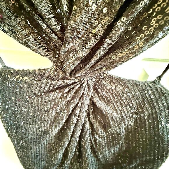 NWT Ieena for Mac Duggal NEW Sleeveless Black Sequin Midi Cutout Dress, style nu - Picture 7 of 11